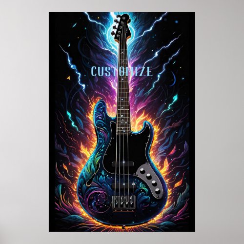 Fantasy Bassed Electric Bass Guitar Poster