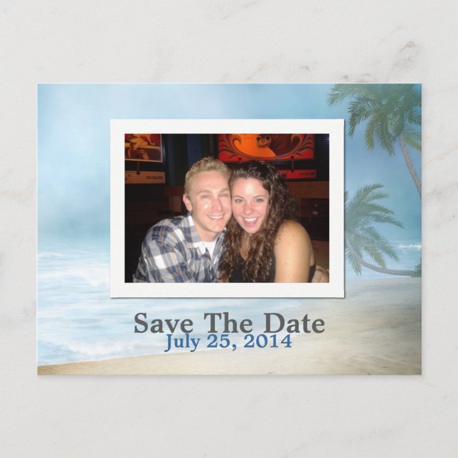 Fantasy Beach Custom Photo Wedding Save The Date Announcement Postcard (Front)