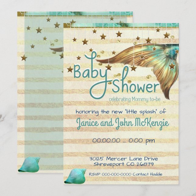 Fantasy Beach Mermaid Baby Shower Invitation (Front/Back)