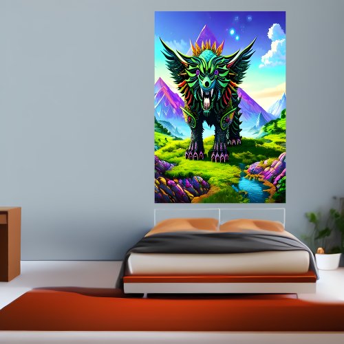 Fantasy beast in fantasy forest  AI Art Poster