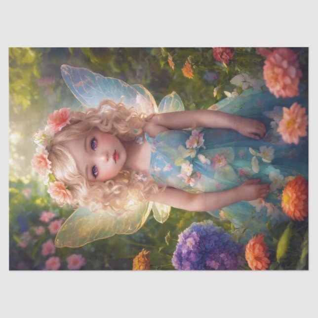 Fantasy Beautiful Blue Fairy Girl Decoupage Tissue Paper (Front)