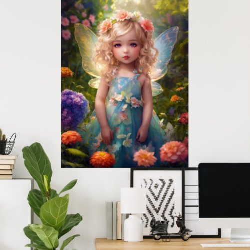 Fantasy Beautiful Blue Fairy Girl Poster