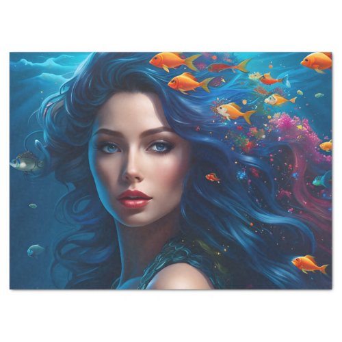Fantasy Beautiful Blue Mermaid Decoupage Tissue Paper
