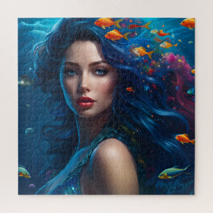Fantasy Beautiful Blue Mermaid Jigsaw Puzzle
