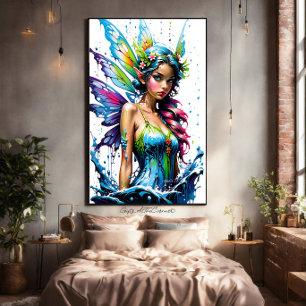 Fantasy Beautiful Colorful Cyan Green Fairy Poster