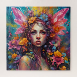 Fantasy Beautiful Colorful Flower Fairy Jigsaw Puzzle