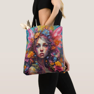 Fantasy Beautiful Colorful Flower Fairy Tote Bag
