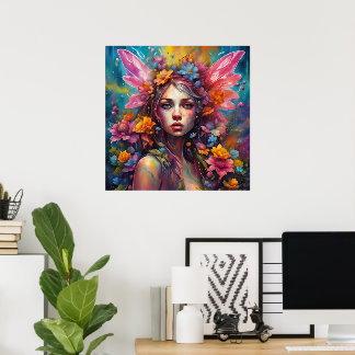 Fantasy Beautiful Colorful Princess Flower Fairy Poster