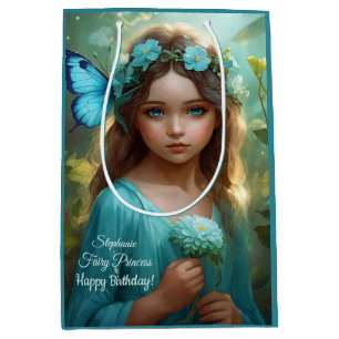 Fantasy Beautiful Cyan Green Fairy Girl Medium Gift Bag