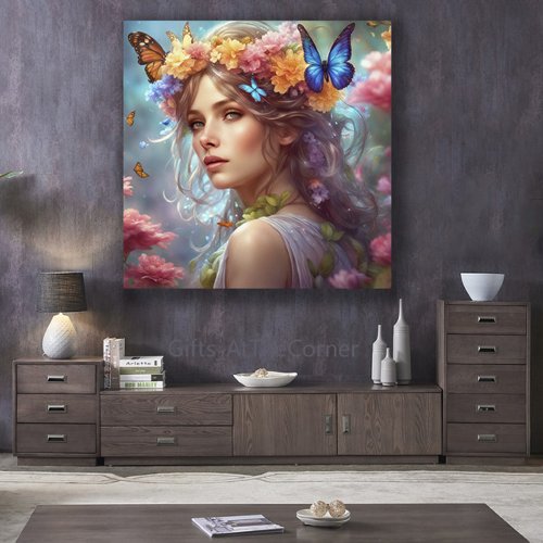 Fantasy Beautiful Fairy Butterflies Flower Garden Canvas Print