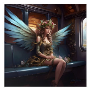 Fantasy Beautiful Fairy On A Train Acrylic Print