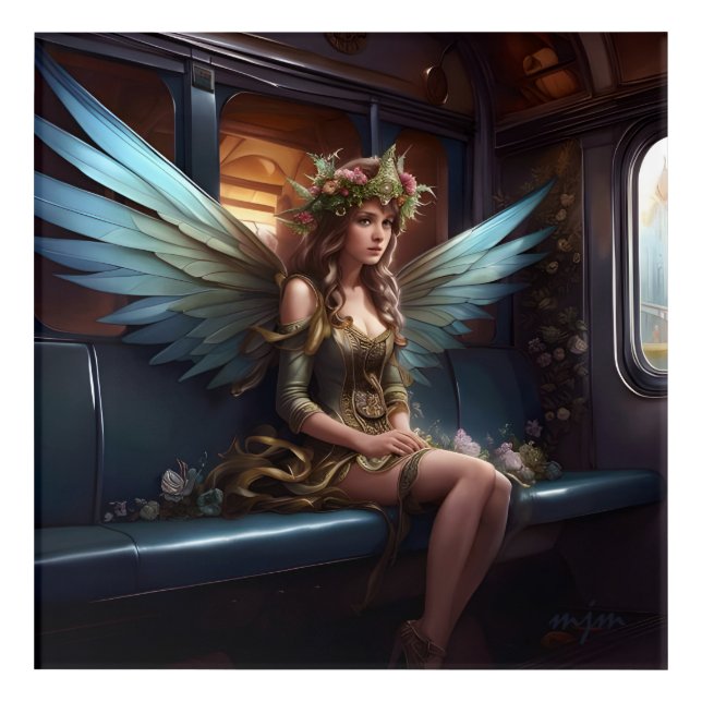 Fantasy Beautiful Fairy On A Train Acrylic Print (Front)