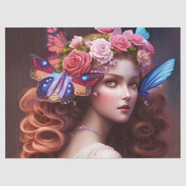 Fantasy Beautiful Fairy Princess Decoupage Tissue Paper (Front)