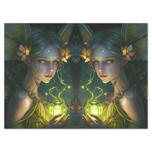 Fantasy Beautiful Green Forest Fairy Decoupage Tissue Paper