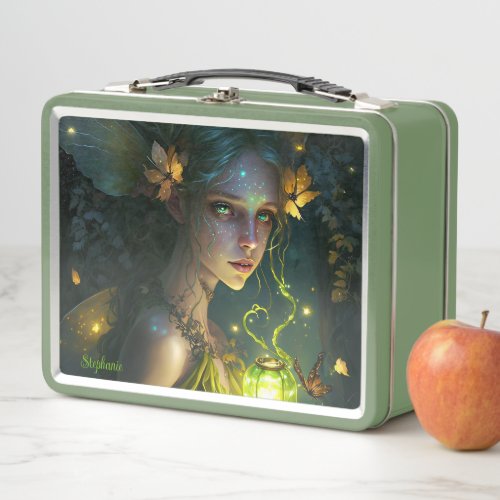 Fantasy Beautiful Green Forest Fairy Metal Lunch Box