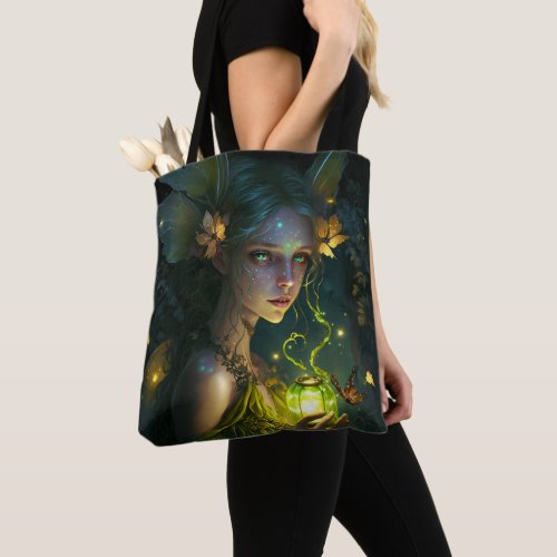 Fantasy Beautiful Green Forest Fairy Tote Bag