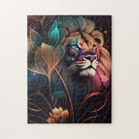 Fantasy, beautiful  lion with flowers   AI art Jigsaw Puzzle