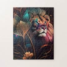 Fantasy, beautiful lion with flowers AI art