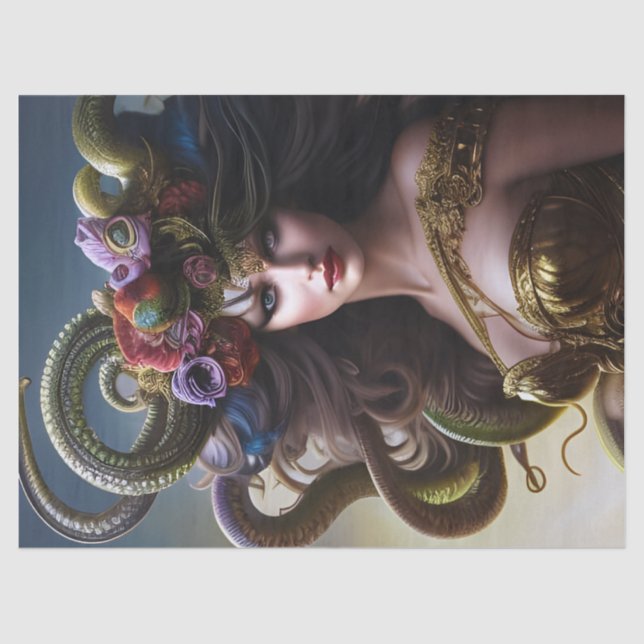 Fantasy Beautiful Medusa Flowers Snakes Decoupage Tissue Paper (Front)