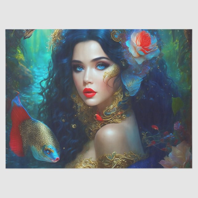 Fantasy Beautiful Mermaid 1 Decoupage Tissue Paper (Front)