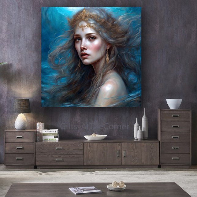Fantasy Beautiful Mermaid Princess Canvas Print (Fantasy Blue Mermaid)