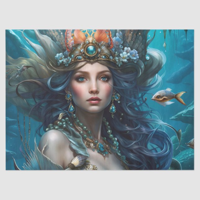 Fantasy Beautiful Mermaid Princess Decoupage Tissue Paper (Front)