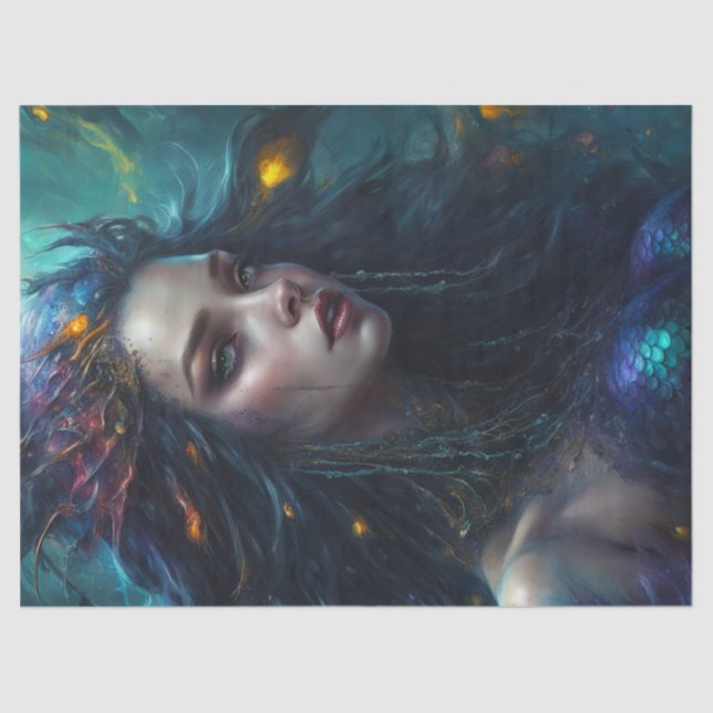 Fantasy Beautiful Mermaid Princess Decoupage Tissue Paper (Front)