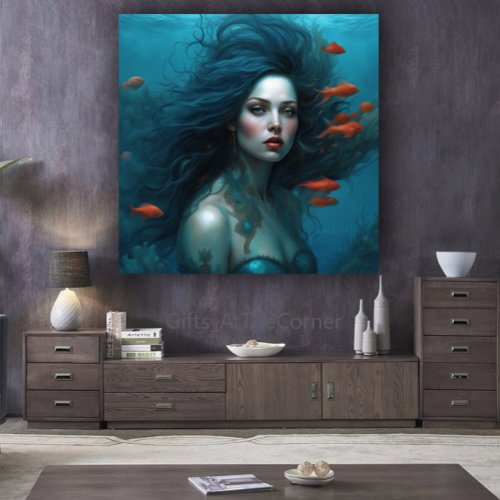 Fantasy Beautiful Mermaid Princess Red Fish Canvas Print