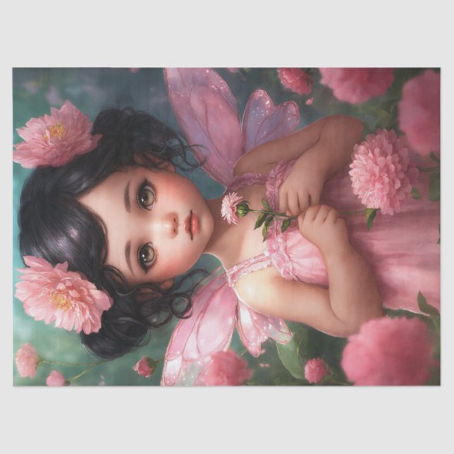 Fantasy Beautiful Pink Fairy Girl Decoupage Tissue Paper (Front)