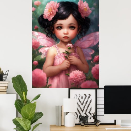 Fantasy Beautiful Pink Fairy Girl Poster