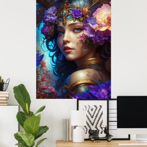Fantasy Beautiful Purple Flower Fairy Poster