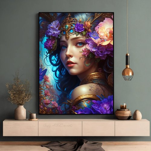 Fantasy Beautiful Purple Flower Fairy Poster