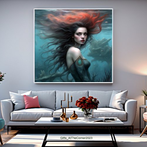 Fantasy Beautiful Red Hair Mermaid Princess  Canvas Print