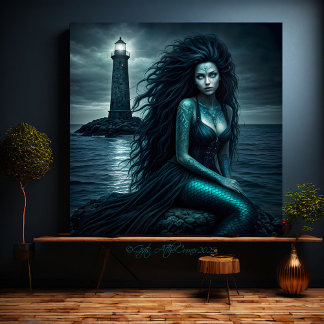 Fantasy Beautiful Siren Gothic Mermaid Lighthouse Canvas Print