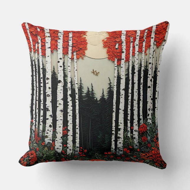 Fantasy birch forest throw pillow (Front)