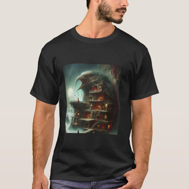 Fantasy Bird House Library T-Shirt (Front)