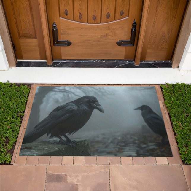 Fantasy Bird Nature Pair of Corvid Ravens Doormat (Outdoor)