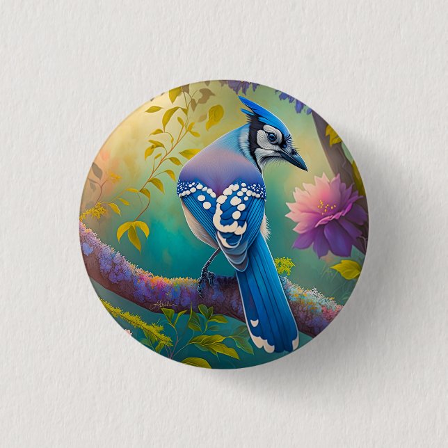Fantasy Birds Blue Jay Button (Front)