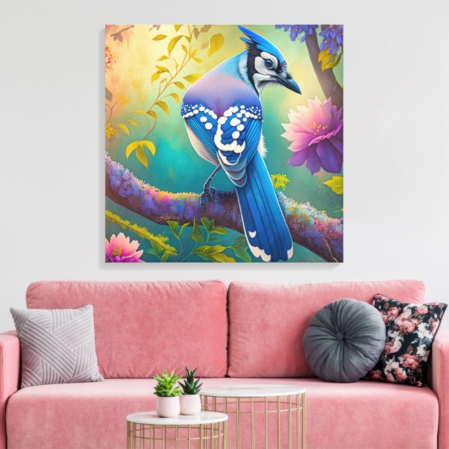 Fantasy Birds Blue Jay Canvas Print (Insitu(LivingRoom))