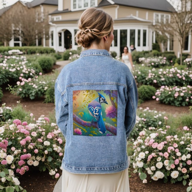 Fantasy Birds Blue Jay Denim Jacket (Wedding Back)