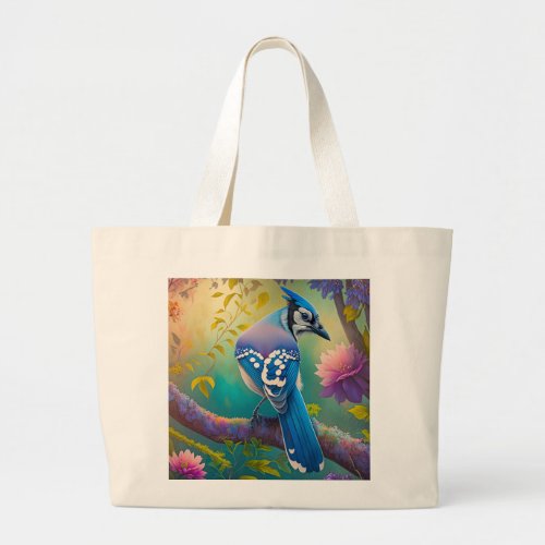 Fantasy Birds Blue Jay Large Tote Bag