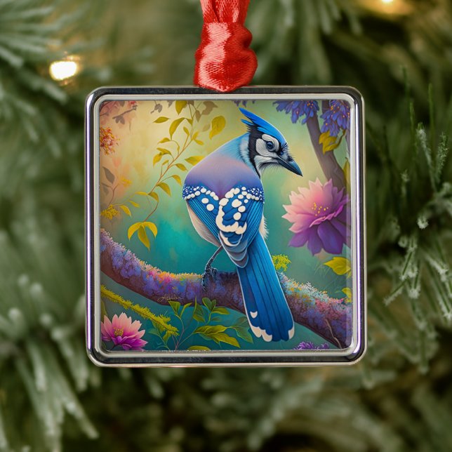Fantasy Birds Blue Jay Metal Ornament (Tree)