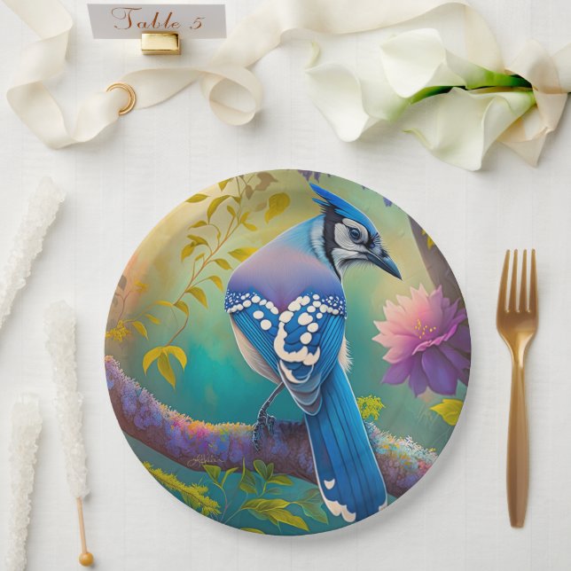 Fantasy Birds Blue Jay Paper Plates (Wedding)