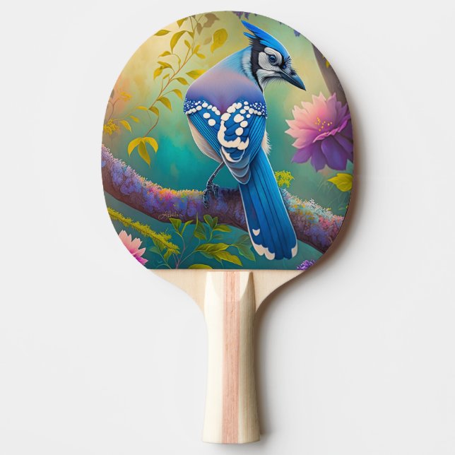 Fantasy Birds Blue Jay Ping Pong Paddle (Front)