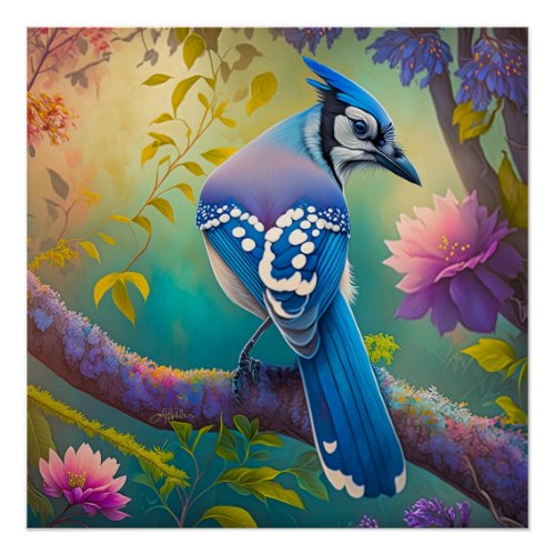 Fantasy Birds Blue Jay Poster