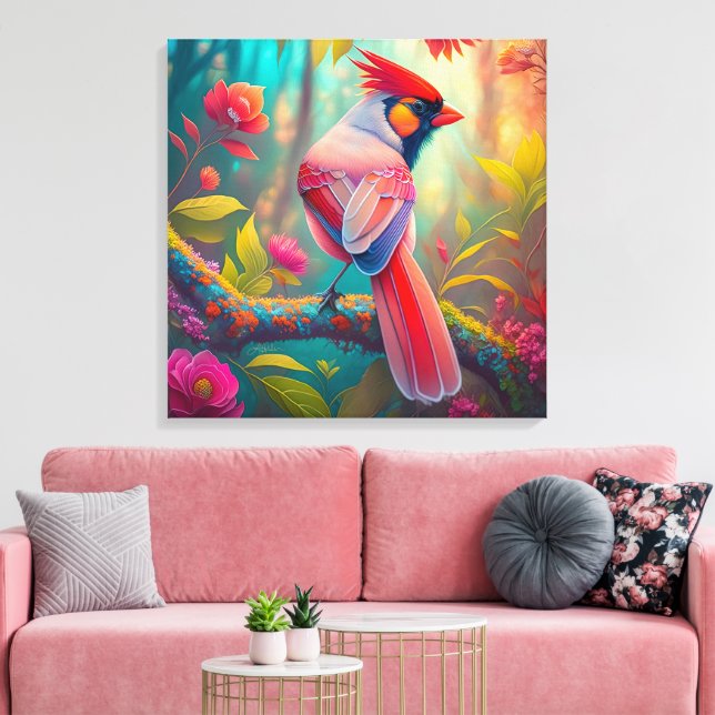 Fantasy Birds Male Cardinal Canvas Print (Insitu(LivingRoom))