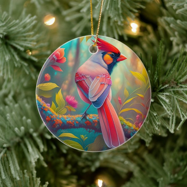Fantasy Birds Male Cardinal Ceramic Ornament (Tree)