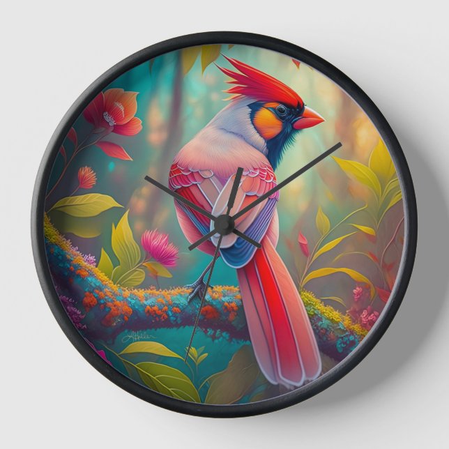 Fantasy Birds Male Cardinal Clock (Front)