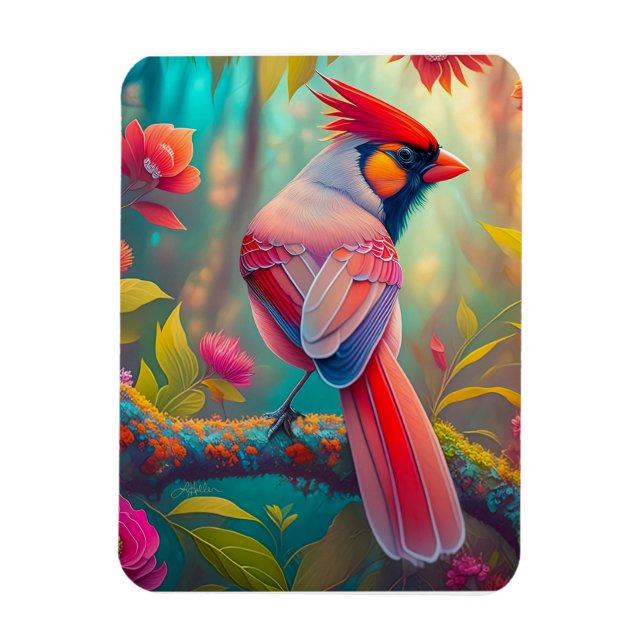 Fantasy Birds Male Cardinal Magnet (Vertical)
