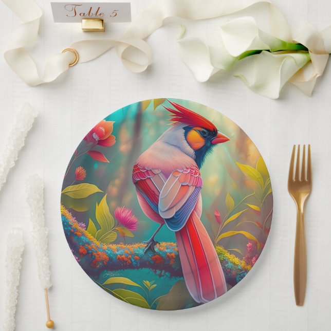 Fantasy Birds Male Cardinal Paper Plates (Wedding)